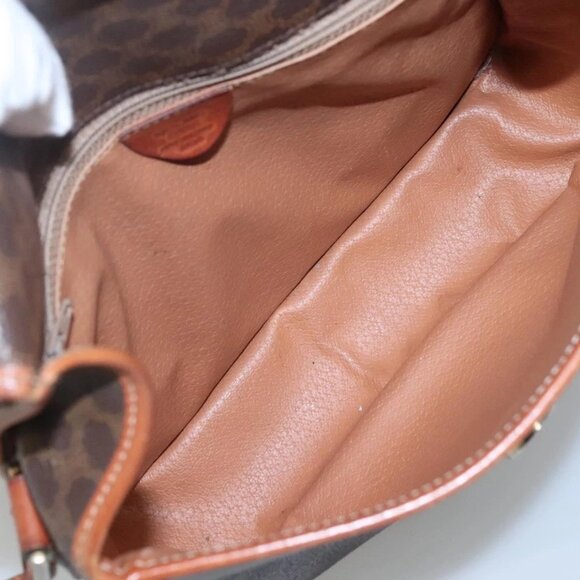 CELINE Macadam Canvas Circle Shoulder Bag PVC Leather Brown Gold Auth EC528 - Picture 11 of 16